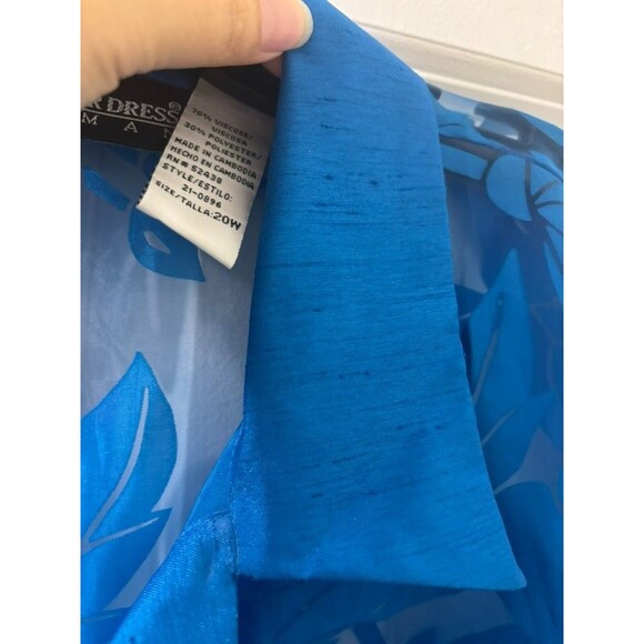 sag harbor dress women Sheer Floral Burnout Blouse Button-Up long sleeve blue 20 - Picture 6 of 8